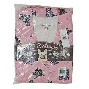 PJ Salvage Flannel Pajama Set Cats Coffee Women Sorbet Top & Pants NWT 🐱🐈☕